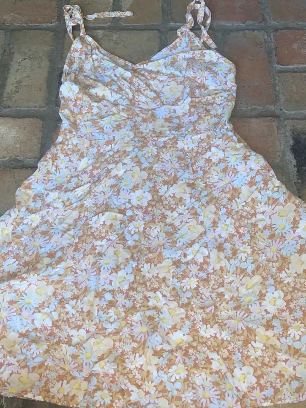 GAP Peach and White Floral Tie-Shoulder Mini Dress